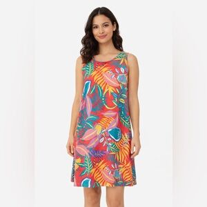 C&C California 100% Linen Tropical Print Shift Dress XL Colorful Sleeveless